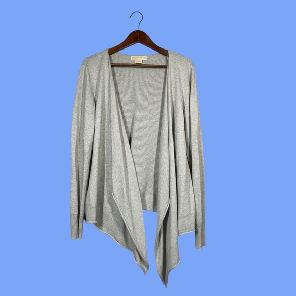 Michael Michael Kors taupe ribbed cashmere angora blend waterfall cardigan XL - Picture 3 of 16
